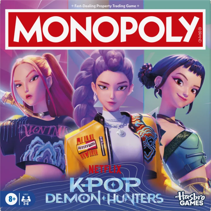 Jeu de société Monopoly K-POP Demon Hunter de Hasbro avec plateau coloré et personnages thématiques visibles sur l'image.