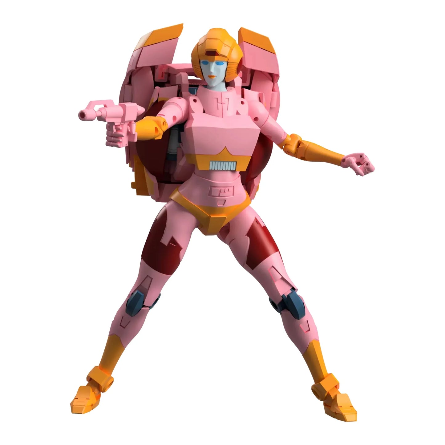 Figurine Arcee Secret Agent Transformers MPG-23 de Takara Tomy, 17,5 cm, détail de la figurine robot avec armure et accessoires.