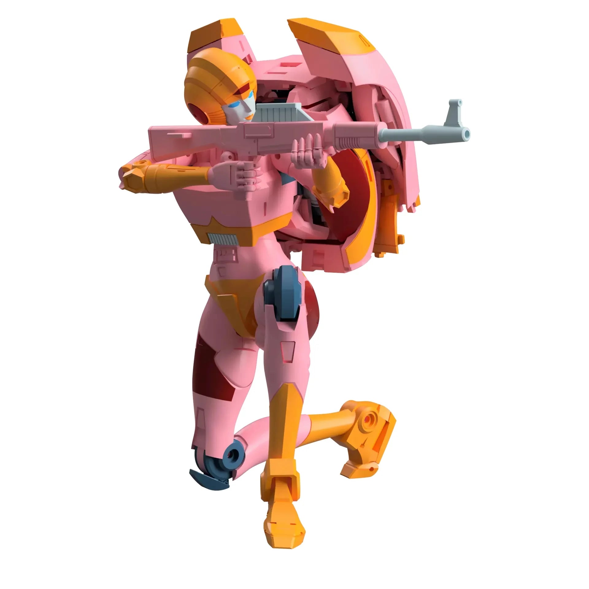 Figurine Takara Tomy MPG-23 Secret Agent Arcee Transformers, 17,5 cm, vue de face avec détails colorés.