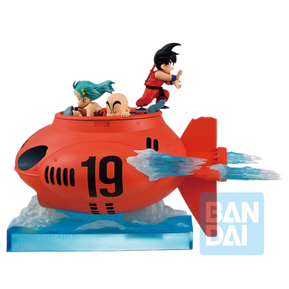 Figurine Bandai de 16cm de Son Goku, Bulma et Krillin face à l'Armée du Red Ribbon dans la série Dragon Ball.