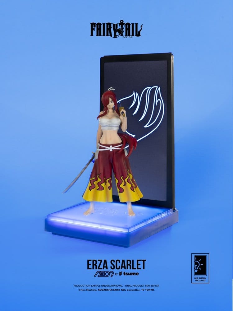 Figurine de 25 cm Erza Scarlet Fairy Tail Neon, figurine Tsume, détail coloré et pose dynamique, collection manga et anime.