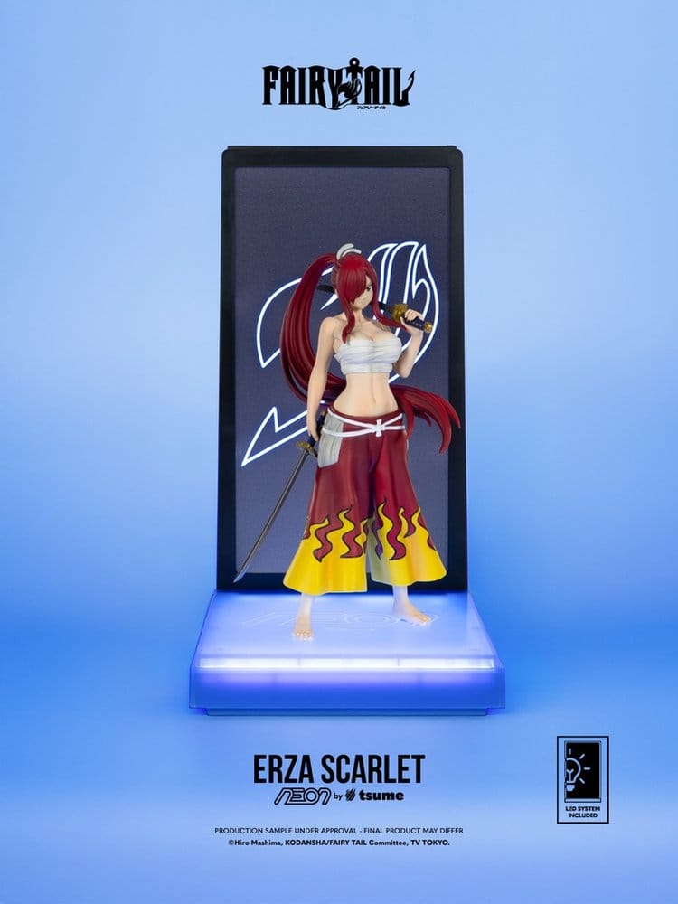 Figurine Neon Fairy Tail Erza Scarlet 1/9 de 25 cm de la marque Tsume, représentant la personnage avec détails colorés.