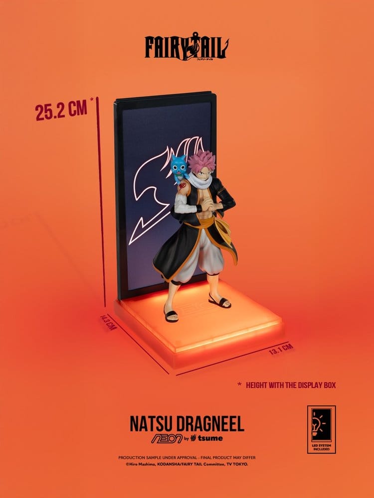 Figurine Natsu Dragneel de Fairy Tail par Tsume, figurine en néon de 25 cm, représentant le personnage avec détails colorés.