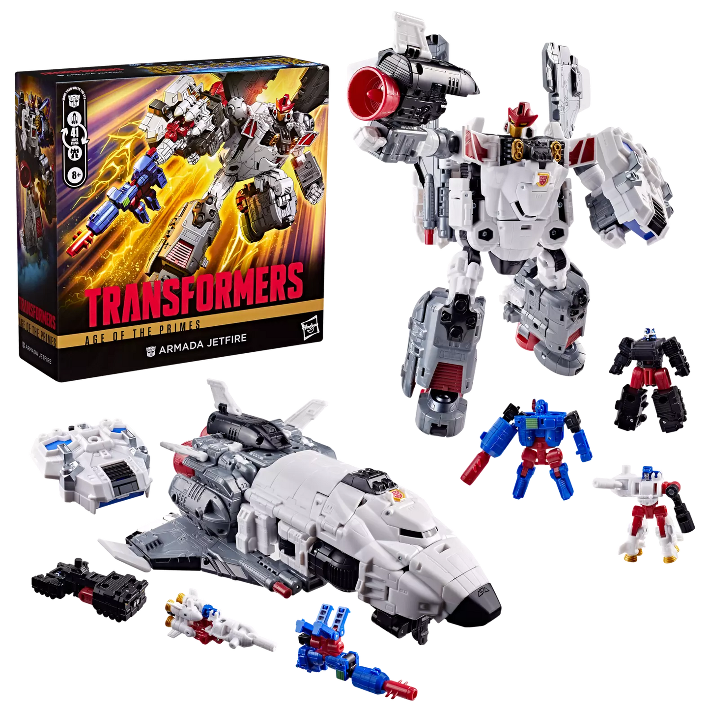 Figurine Transformers Age of the Primes Armada Jetfire Classe Commandant de la marque Hasbro, détaillée et articulée.