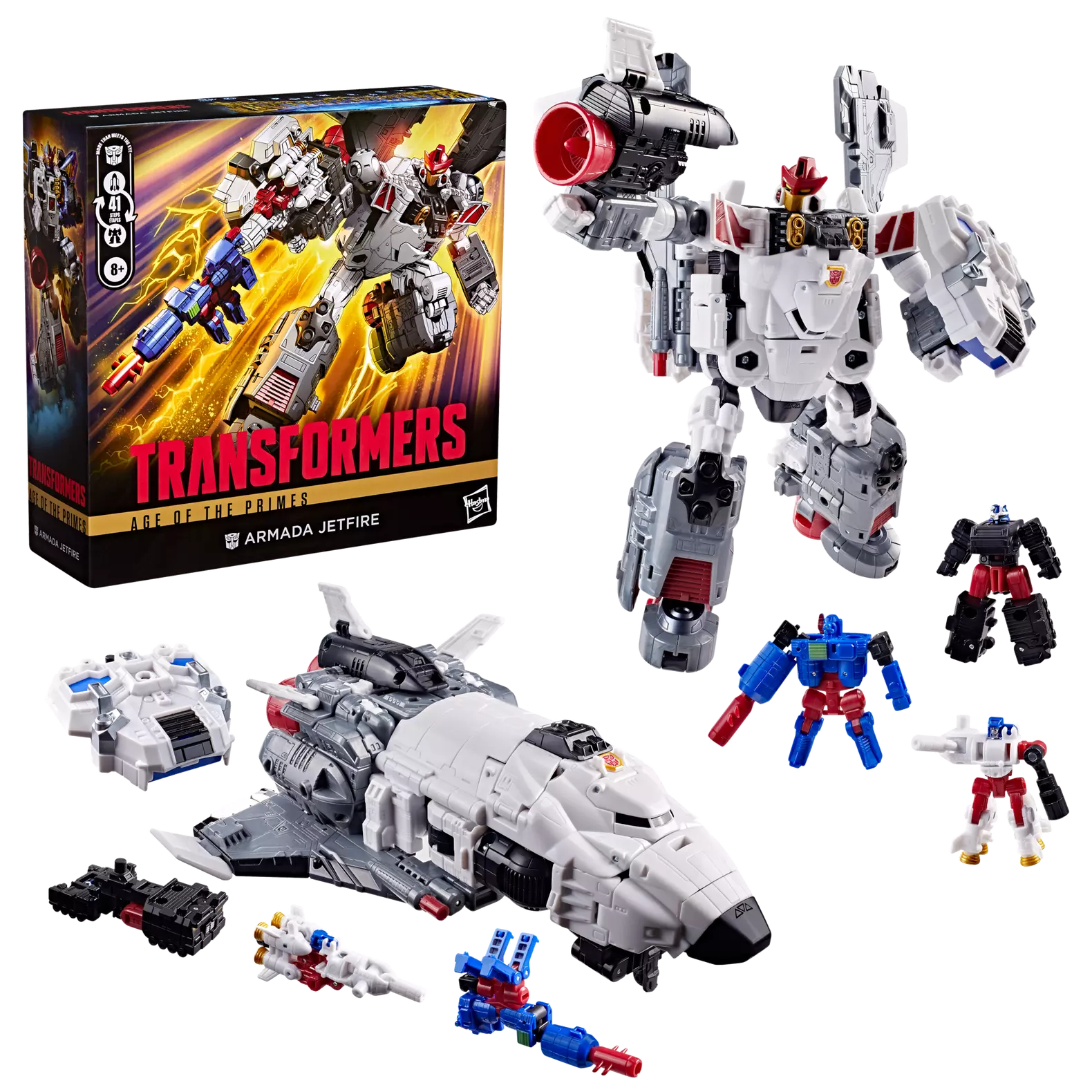 Figurine Transformers Age of the Primes Armada Jetfire Classe Commandant de la marque Hasbro, détaillée et articulée.