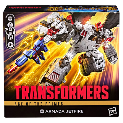 Figurine Transformers Age of the Primes Armada Jetfire Classe Commandant de la marque Hasbro, vue de face.