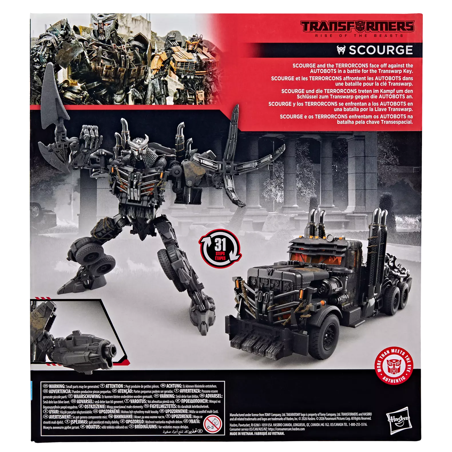 Figurine Leader Scourge Transformers Studio Series de Hasbro vue de dos, détails de la figurine Rise of the Beasts.