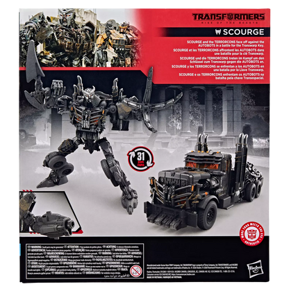 Figurine Leader Scourge Transformers Studio Series de Hasbro vue de dos, détails de la figurine Rise of the Beasts.