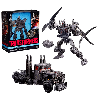 Figurine Transformers Studio Series Leader Scourge de Hasbro, pose détaillée de la figurine Rise of the Beasts.