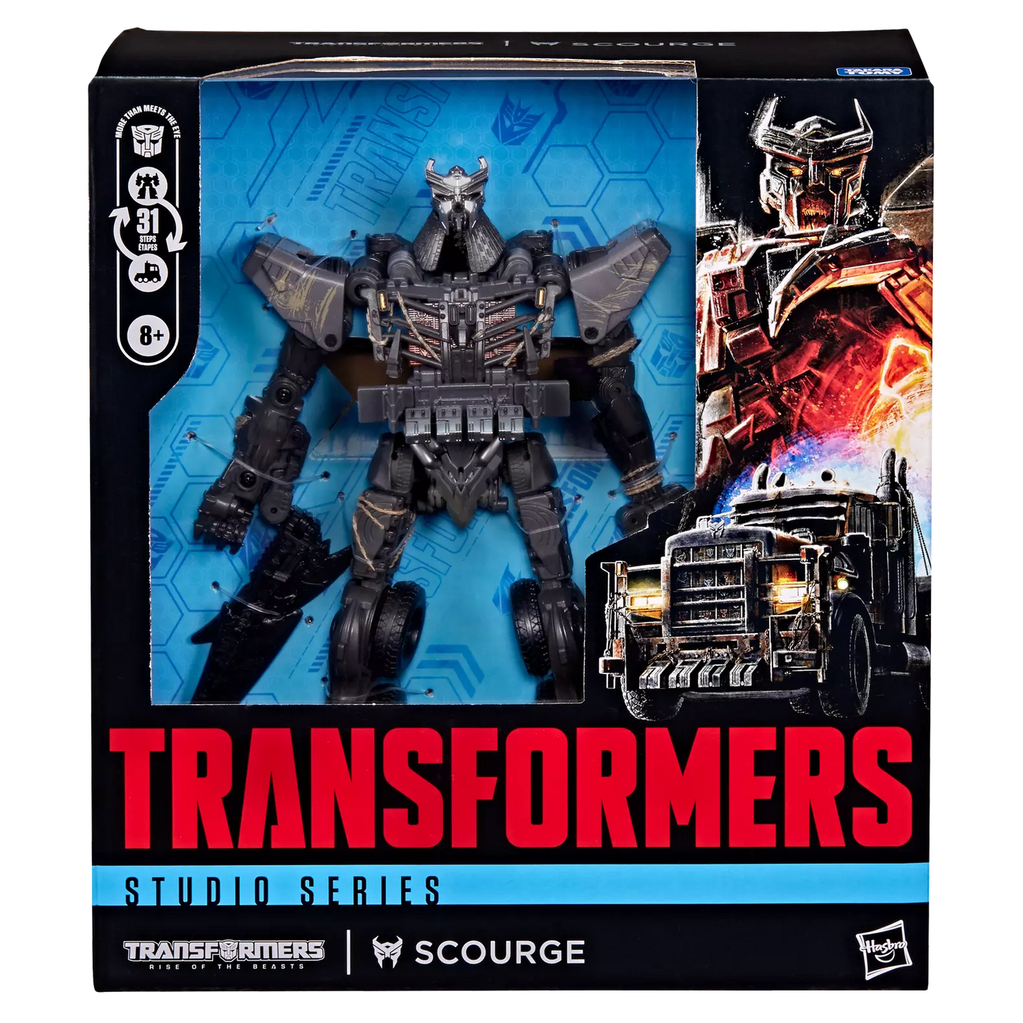 Figurine Leader Scourge Transformers Studio Series Hasbro, pose détaillé du robot de Rise of the Beasts, haute qualité.