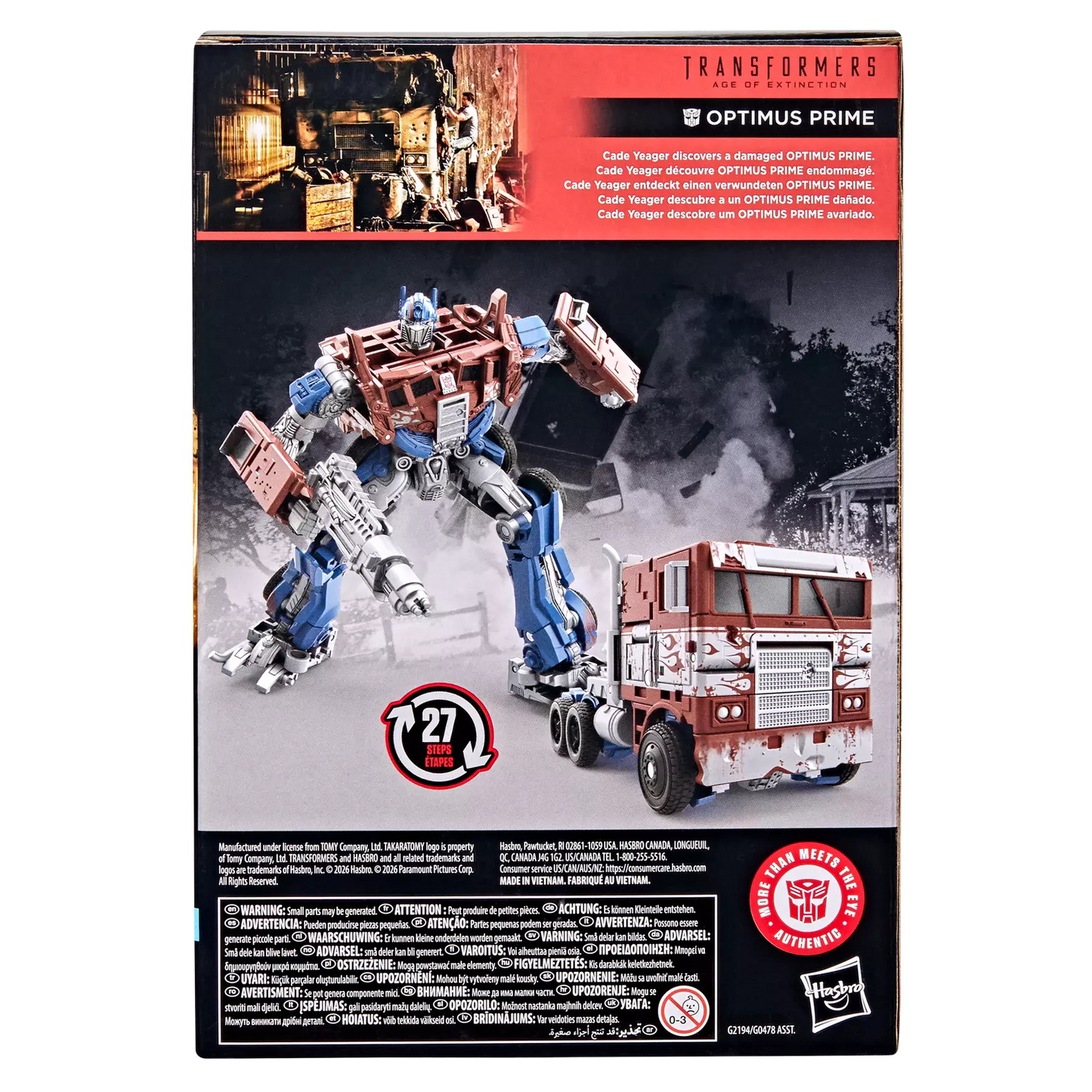 Figurine Optimus Prime de Transformers Studio Series Voyager Class, vue arrière, de l'film L'Âge de l'extinction, fabriquée par Hasbro.