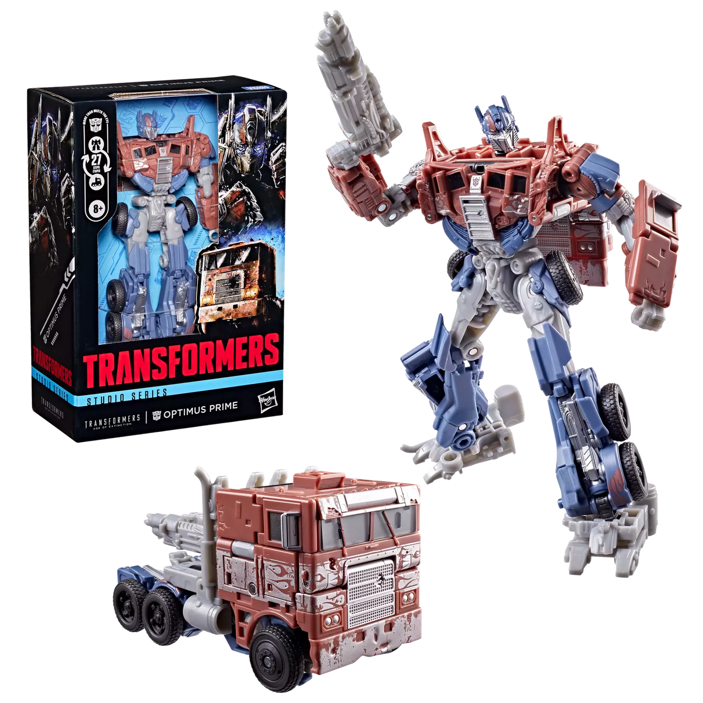 Figurine Transformers Studio Series Optimus Prime Voyager Class de l'Âge de l'extinction par Hasbro, vue détaillée en mode robot.