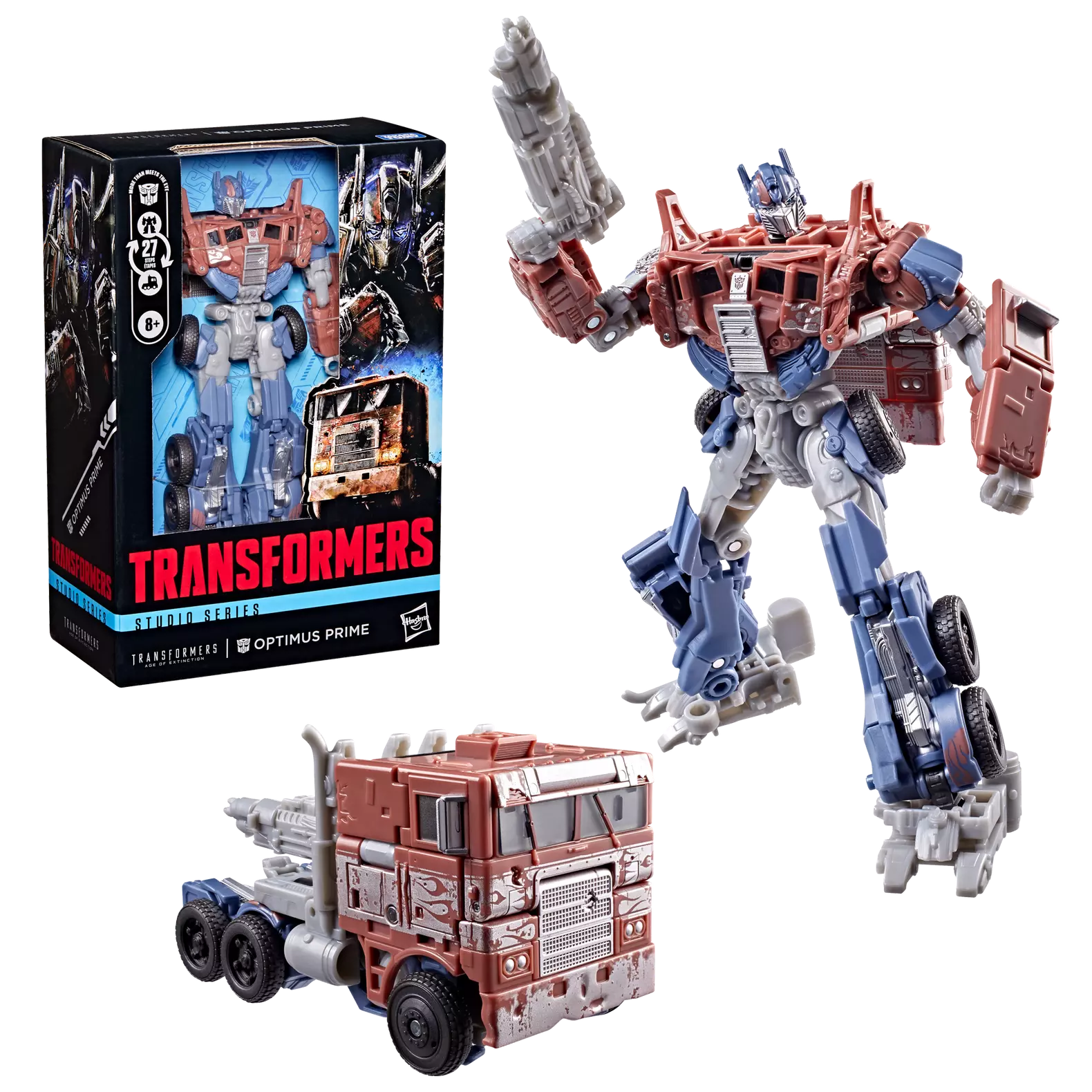 Figurine Transformers Studio Series Optimus Prime Voyager Class de l'Âge de l'extinction par Hasbro, vue détaillée en mode robot.