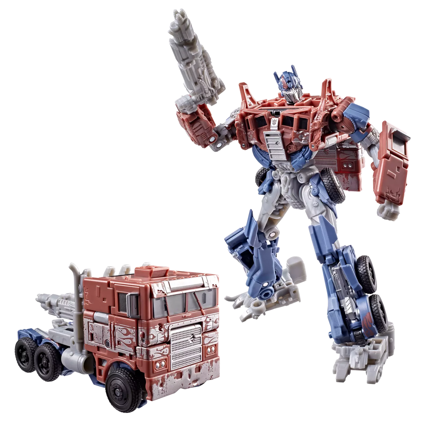 Figurine Transformers Studio Series Optimus Prime Voyager Class de l'Âge de l'extinction, montrant les détails de la figurine Hasbro.