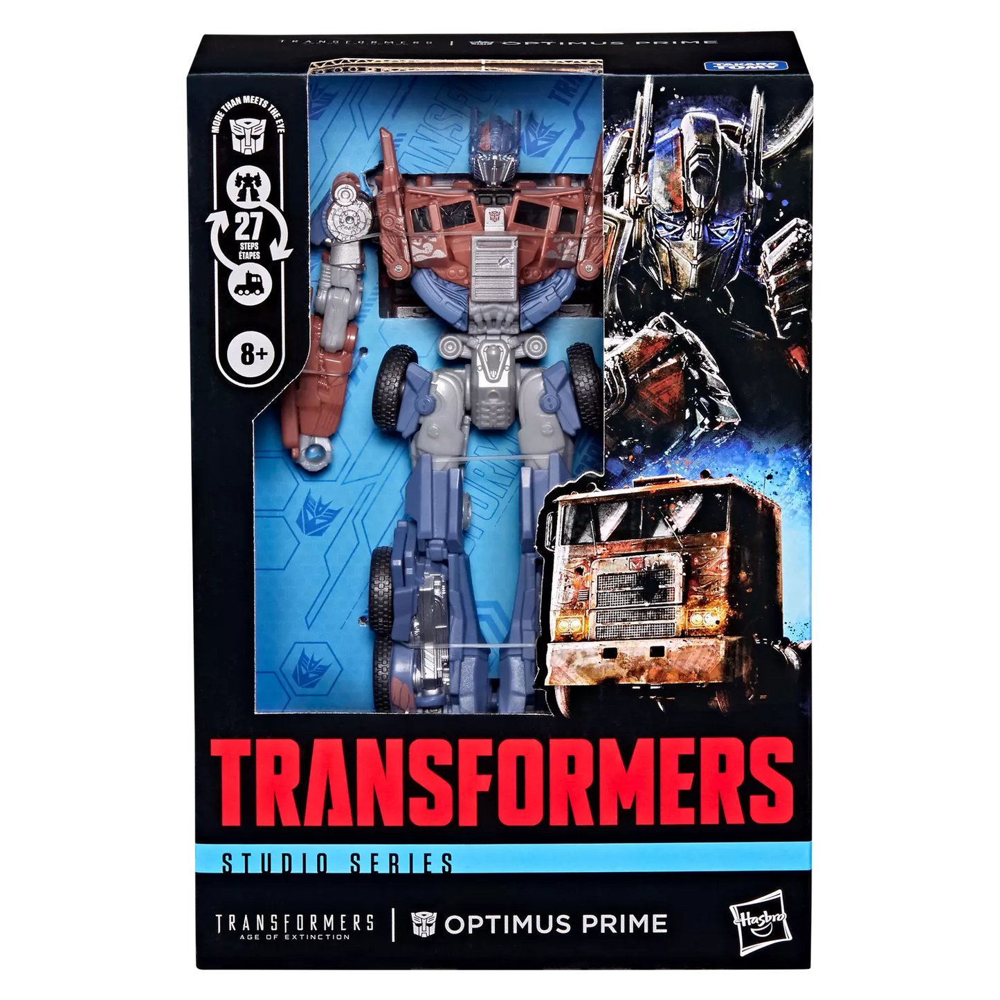 Figurine Optimus Prime de Transformers Studio Series, classe Voyager, de l'Âge de l'extinction, en pose avec détails visibles.
