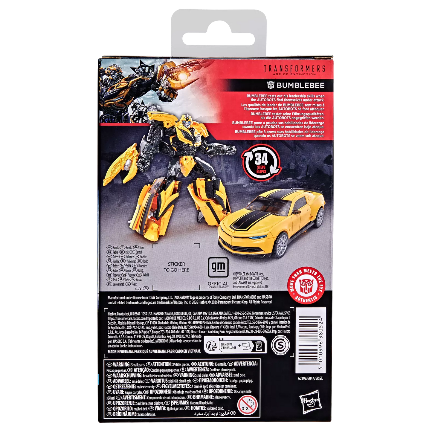 Figurine Deluxe Bumblebee Transformers Studio Series de Hasbro, vue arrière montrant détails en mode robot et véhicule.