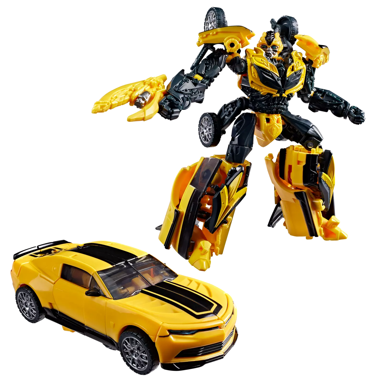 Figurine Deluxe Bumblebee Transformers Studio Series de l'Âge de l'extinction, pose détaillée de la figurine Hasbro.