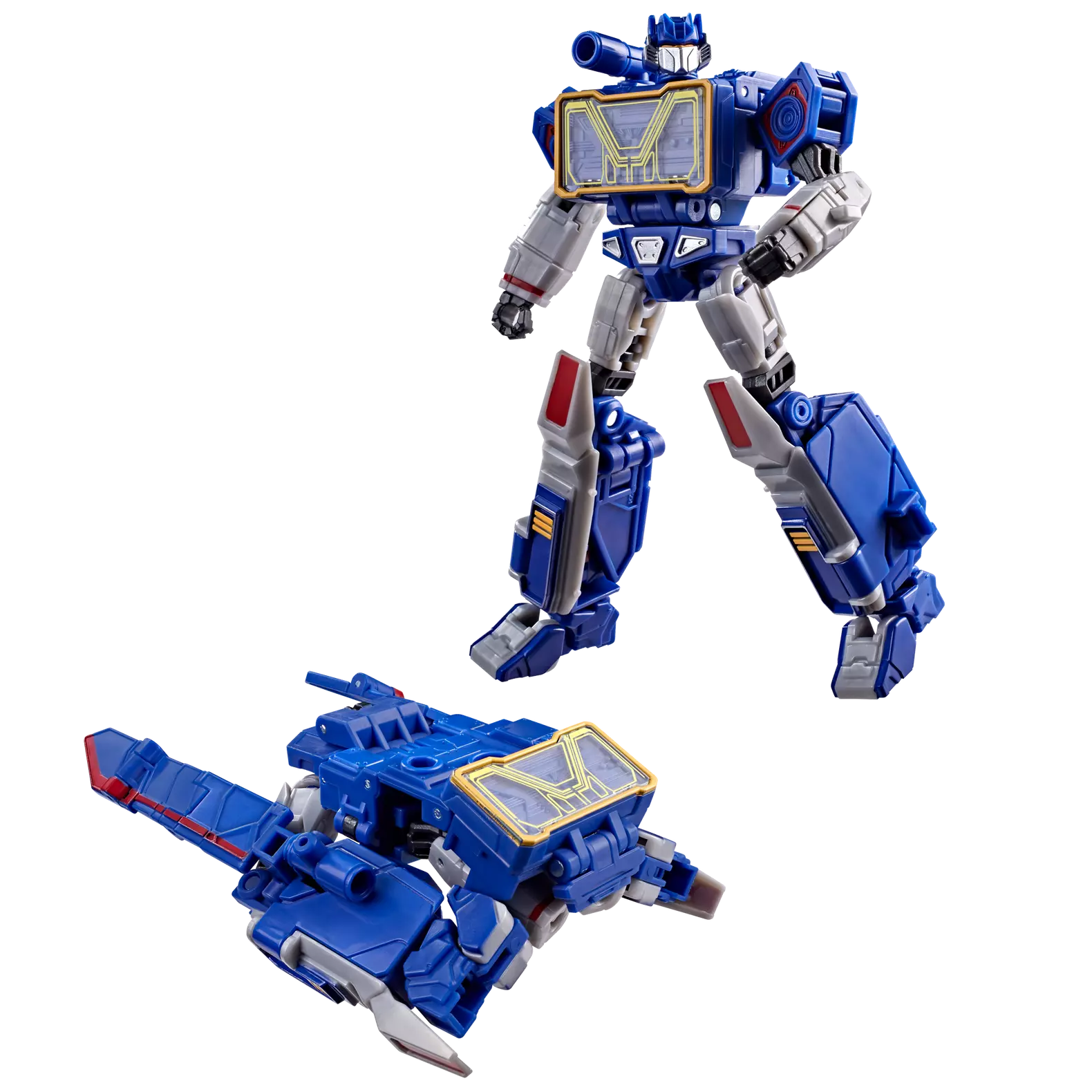 Figurine Deluxe Soundwave de Transformers Studio Series par Hasbro, détail de la figurine robot et mode cassette visible.