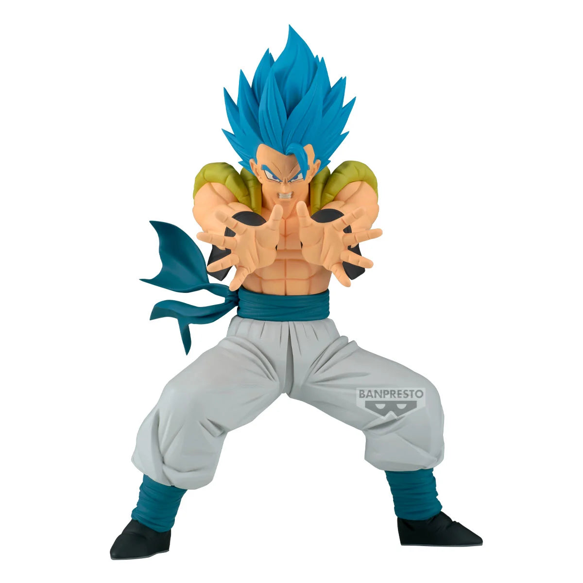 Figurine Gogeta Super Saiyan Blue de 25 cm de la collection Dragon Ball Super, figurine Bandai avec détails vifs et pose dynamique.