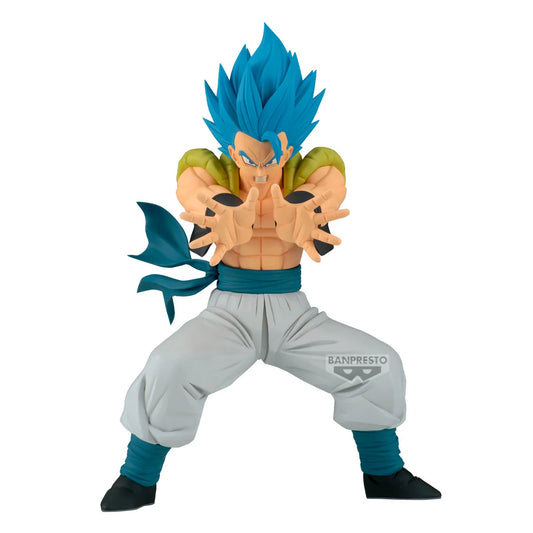 Figurine Gogeta Super Saiyan Blue de 25 cm de la collection Dragon Ball Super, figurine Bandai avec détails vifs et pose dynamique.