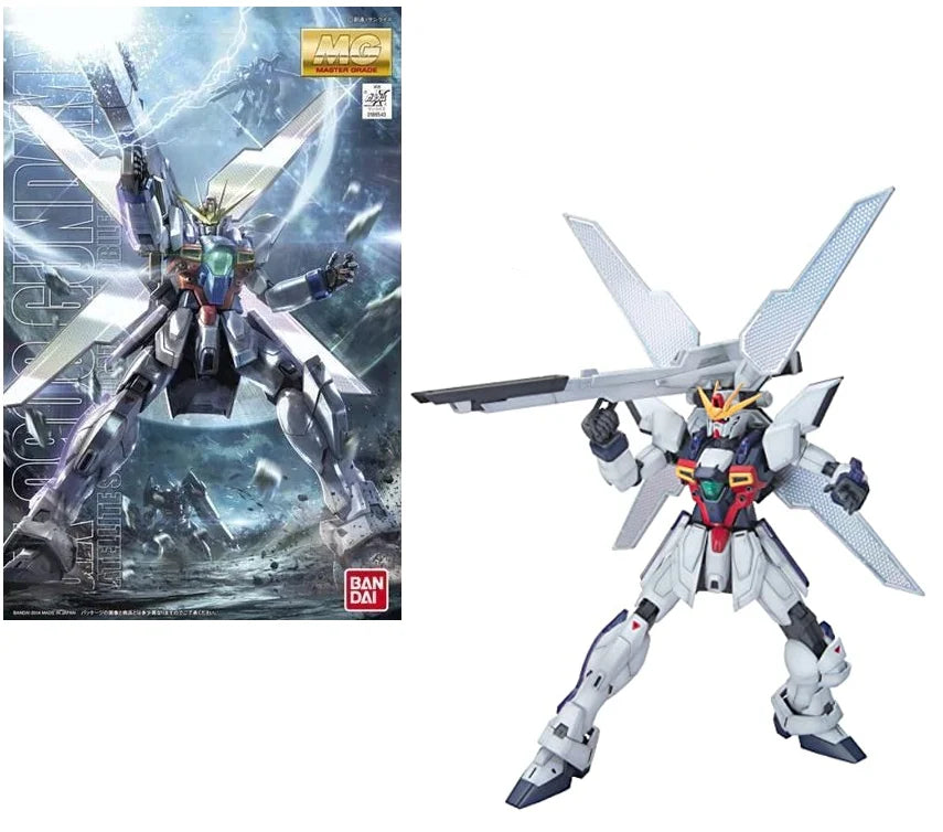 Kit de modèle Gundam MG 1/100 GX-9900 Gundam X de Bandai, vue détaillée du robot en plastique.