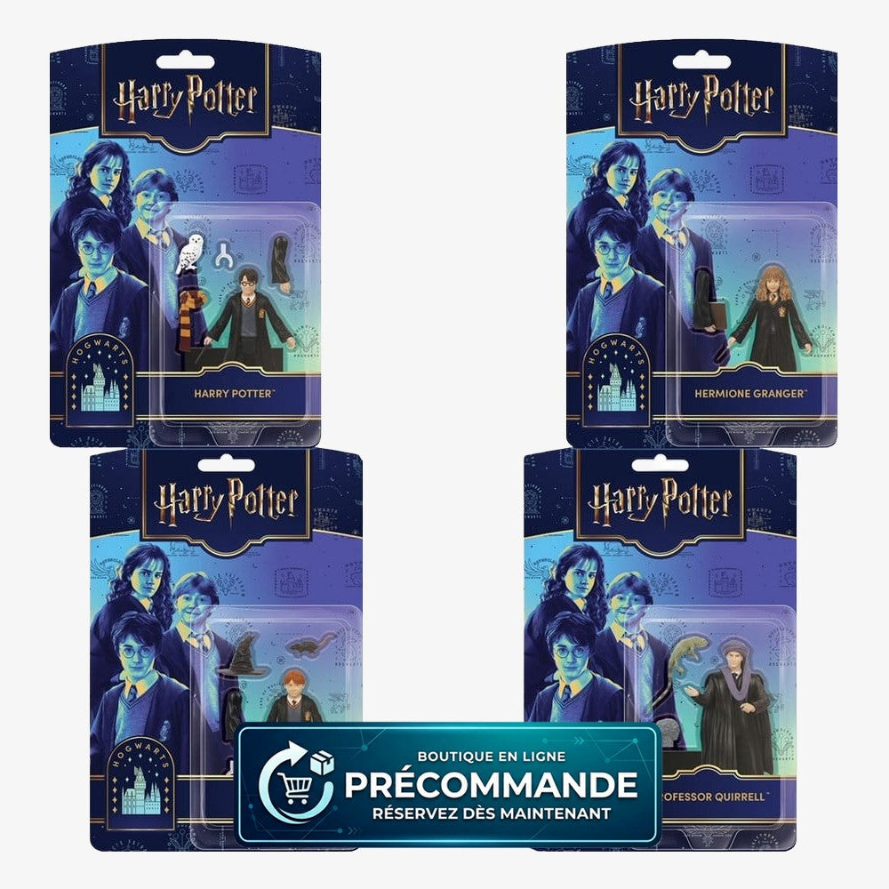 Figurines Harry Potter de Mezco Toys, assortiment de 4 figurines de 10 cm de la série 1, personnages magiques et détaillés.
