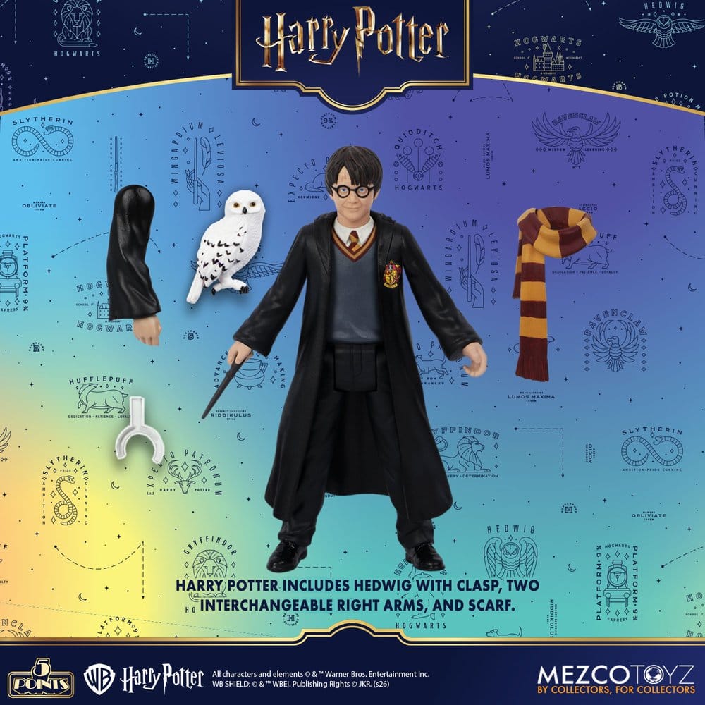 Figurines Harry Potter Mezco Toys, assortiment de 4 figurines de 10 cm de la série 1, représentant des personnages magiques.