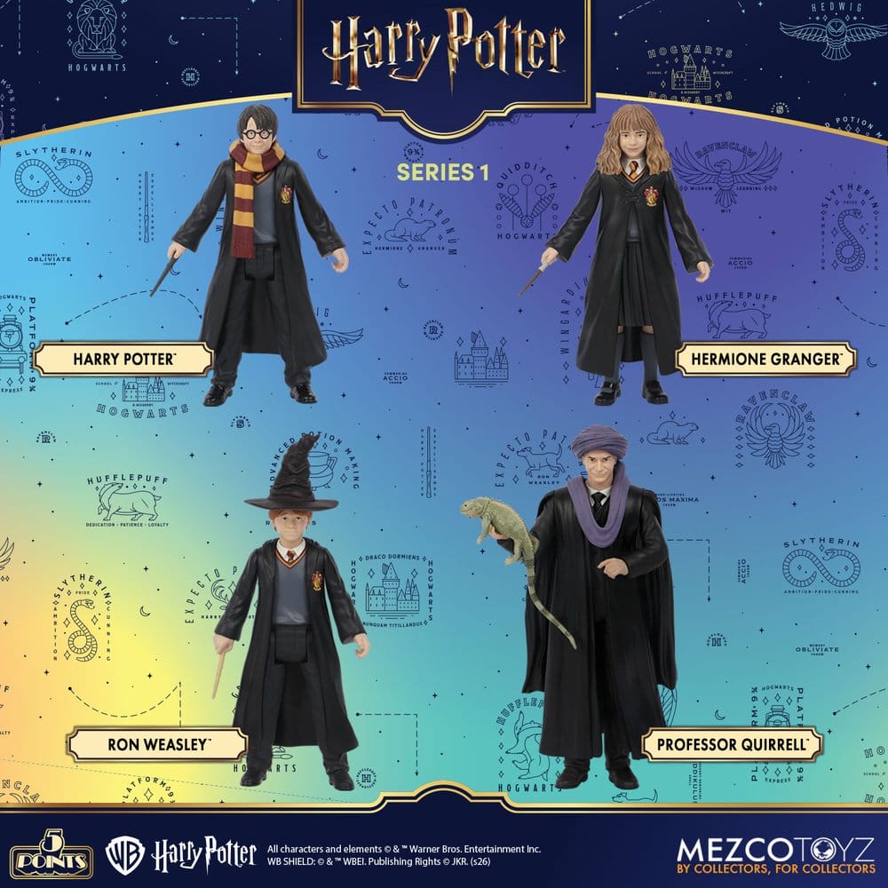 Figurines Harry Potter de 10 cm de la série 1, assortiment de 4 figurines Mezco Toys, personnages emblématiques Harry Potter.