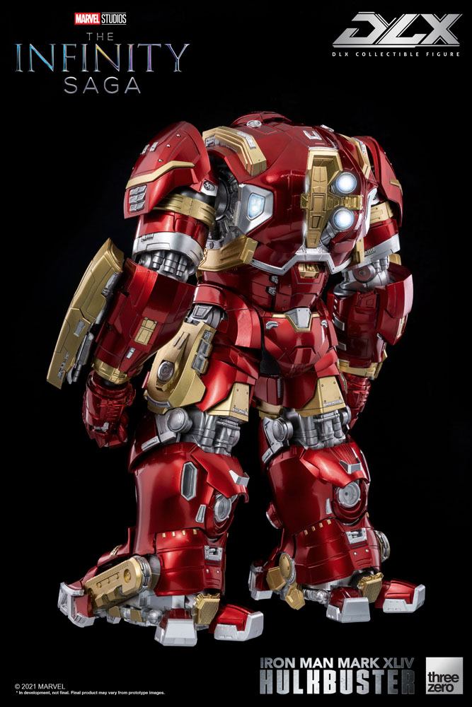 Figurine Iron Man Mark 44 Hulkbuster Infinity Saga, 30 cm, de la marque Threezero, vue de face avec détails de la armure.