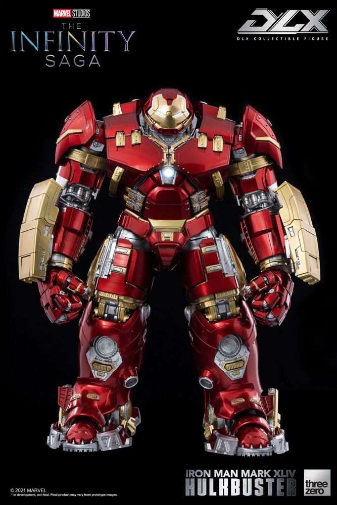Figurine Iron Man Mark 44 Hulkbuster de la saga Infinity, 30 cm, en plastique détaillé par Threezero, vue de face.