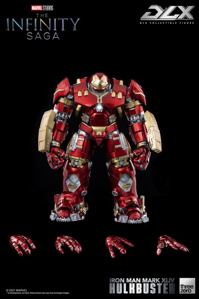 Figurine Marvel Hulkbuster Iron Man Mark 44 de la saga Infinity, 30 cm, par Threezero, détail réaliste, pose dynamique.