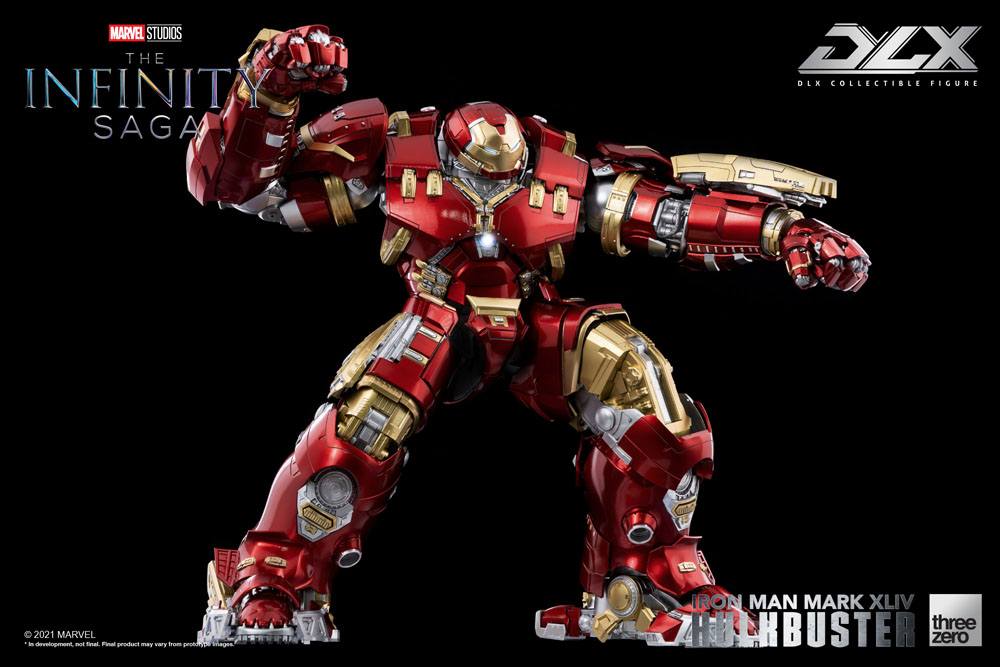 Figurine Iron Man Mark 44 Hulkbuster Infinity Saga, 30 cm, modèle en plastique de la marque Threezero, vue en détail.