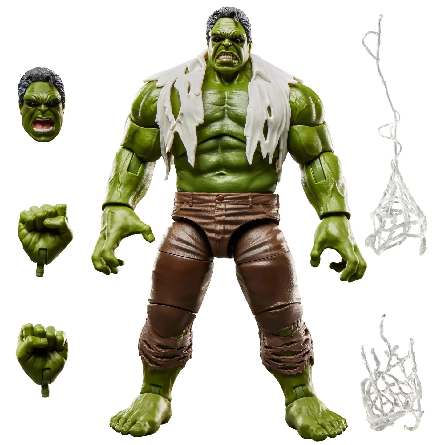 Figurine articulée Marvel Legends Spider-Man et Hulk de 15cm, collection Hasbro, pose dynamique et détails réalistes.