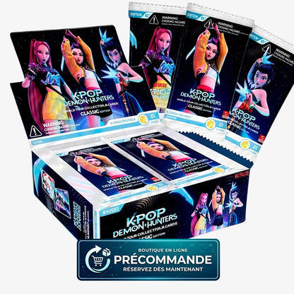 Boîte de 20 boosters du jeu de cartes Kayou K-Pop Demon Hunters – Classic Edition, affichage de la collection.