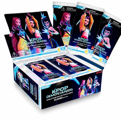 Boîte de 20 boosters pour le jeu de cartes Kayou K-Pop Demon Hunters – Édition Classique, affichage avec boosters visibles.