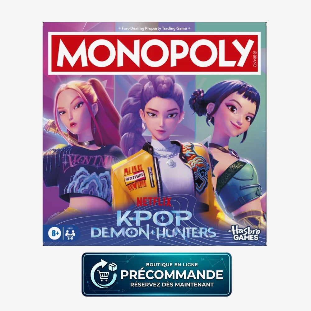 Jeu de société Monopoly K-POP Demon Hunter de Hasbro avec plateau coloré et personnages à thème K-POP.