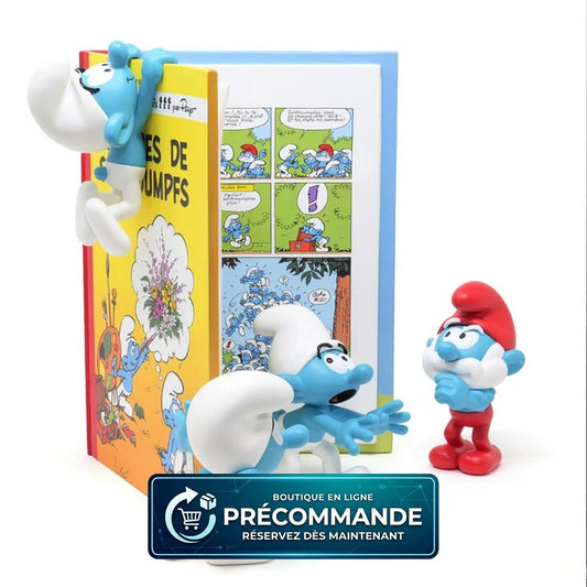 Statuette Les Schtroumpfs Échappe-Bulle de 20 cm en plastique par Plastoy, personnage bleu avec un sourire amusant.