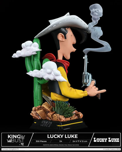Statue en statuette limitée de Lucky Luke, buste de roi, de la marque Cartoon Kingdom, représentant le personnage avec chapeau et moustache.