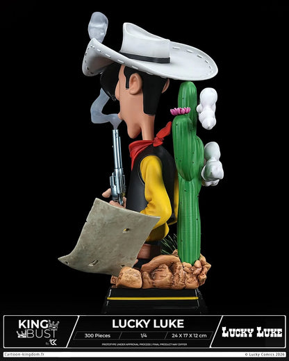 Bust de statue Lucky Luke de Cartoon Kingdom, édition limitée, représentant le personnage de Lucky Luke en figurine détaillée.