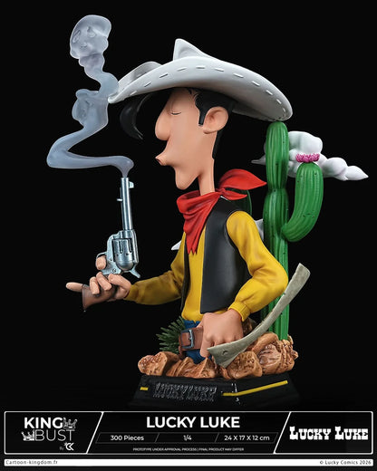 Statuette limited edition du bust du roi Lucky Luke en carton, de la marque Cartoon Kingdom, représentant le héros de la série.