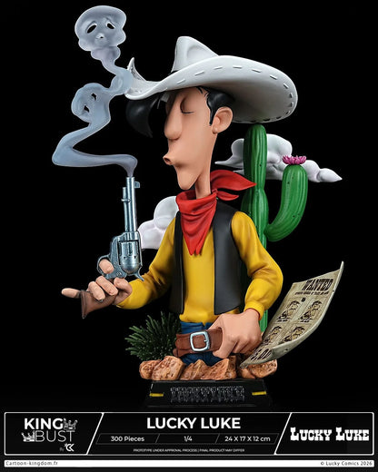 Statue de bust du roi Lucky Luke, figurine limitée de Cartoon Kingdom, représentant le célèbre héros de bande dessinée.