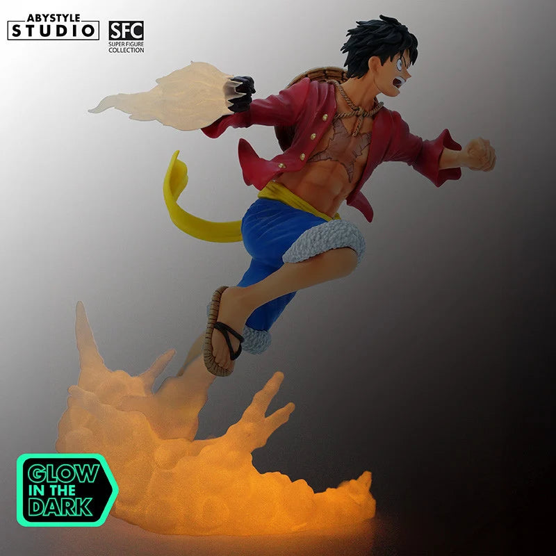Figurine Luffy One Piece SFC Abystyle, édition phosphorescente, 16 cm, représentant Monkey D. Luffy en pose dynamique.