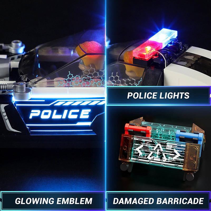 Briques de construction Lumibricks Cyberpunk Neoncity 17002, voiture de police lumineuse style cyberpunk