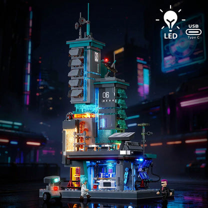 Briques de construction Lumibricks Cyberpunk Neoncity 17010, station futuriste lumineuse aux néons technologiques