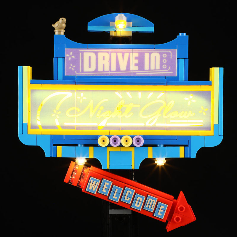 Diorama lumineux Night Glow Drive-In Lumibricks Road Trip 18004 en briques de construction