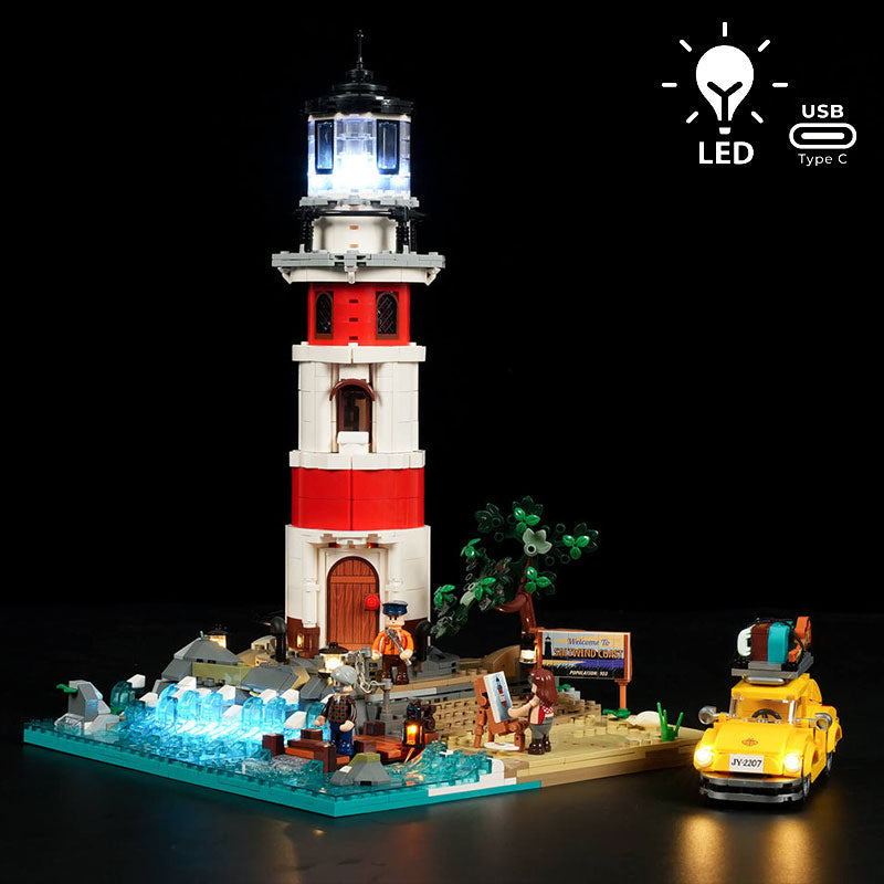 Briques de construction Lumibricks Road Trip 18007, phare lumineux Sunrise Lighthouse à construire, 1 632 pièces