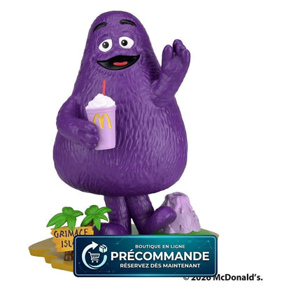 Figurine Grimace de McDonald's, tête branlante de 20,3 cm, marque NECA, détail coloré et expressive.