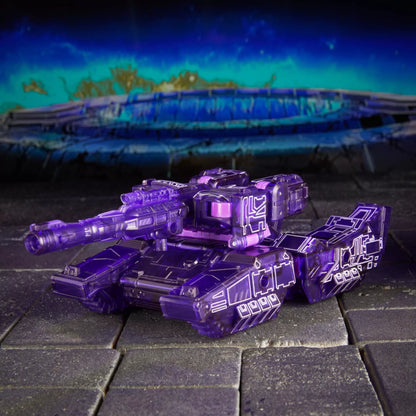 Figurine Megatron Dark Energon Transformers Age of the Primes, version Voyageur, de la marque Hasbro, montrant Megatron en mode robot.