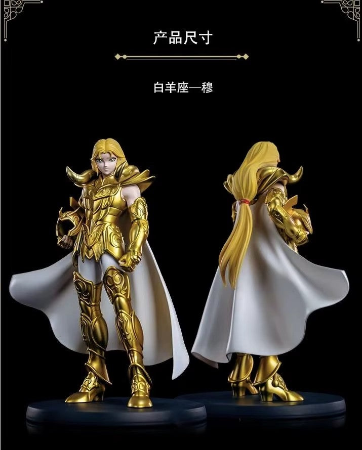 Figurine Mu du Bélier Saint Seiya Zodiakos en position de combat, détail précis en plastique coloré.
