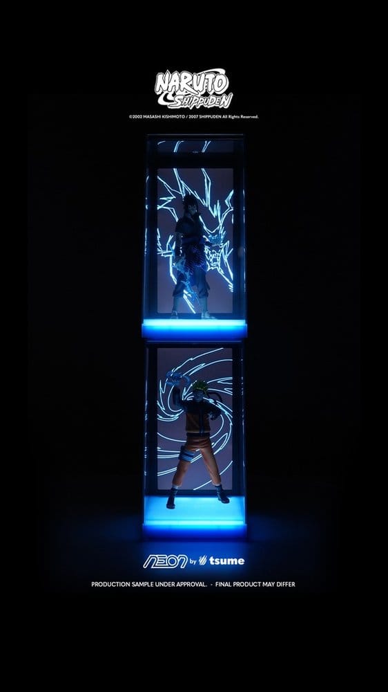 Figurine Naruto Neon Tsume de 25 cm représentant Naruto Uzumaki en pose dynamique.